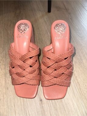 Vince Camuto Braided Coral Pink Slide Block Heel/Mules